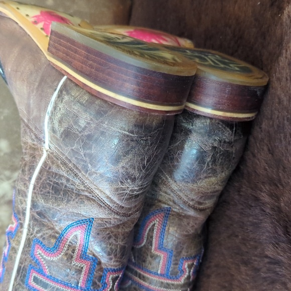 TIN HAUL "Man Eater" shark distressed leather cowgirl boots square toe sz 9.5 - Picture 13 of 16